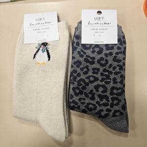 LOFT Outlet Penguin and Leopard Crew Socks Set